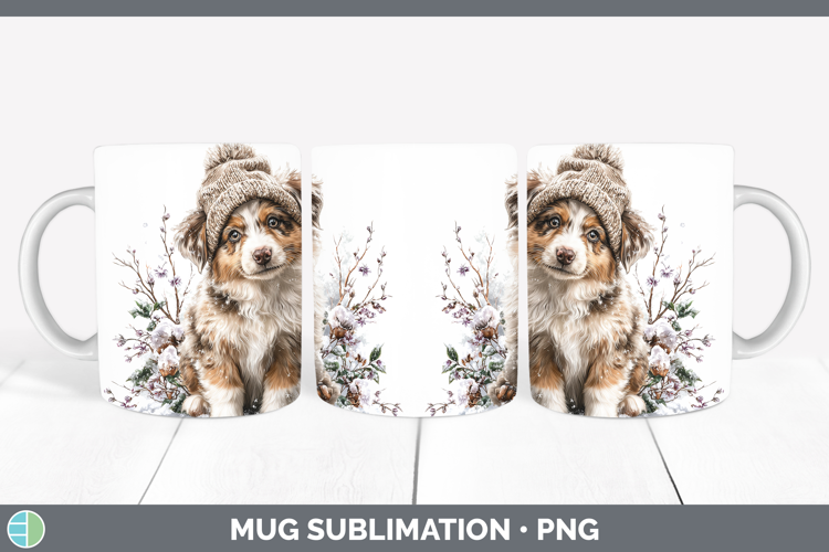 Australian Shepherd Dogs 02 Winter Knit Hat Mug Wrap Sublima