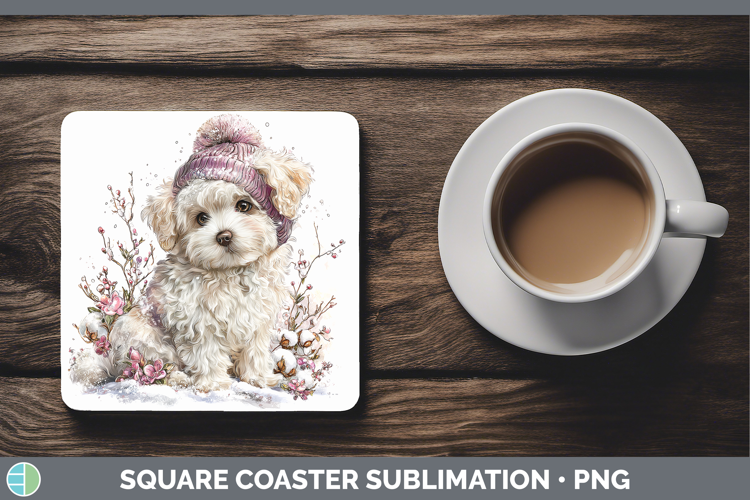 Bichon Frise Dogs 02 Winter Knit Hat Square Coaster Sublimat