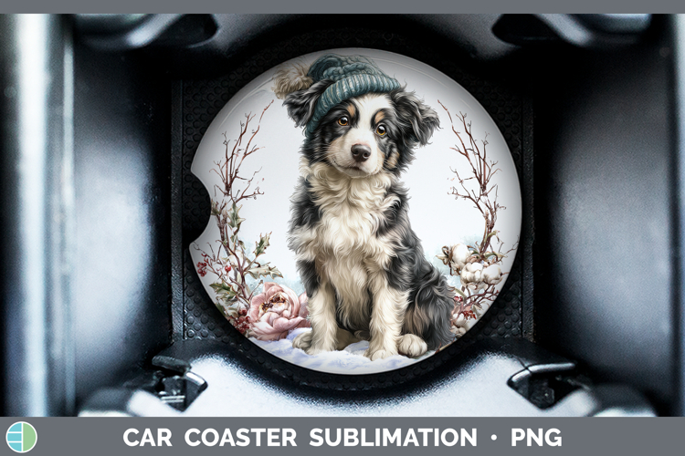 Border Collie Dogs 02 Winter Knit Hat Car Coaster Sublimatio