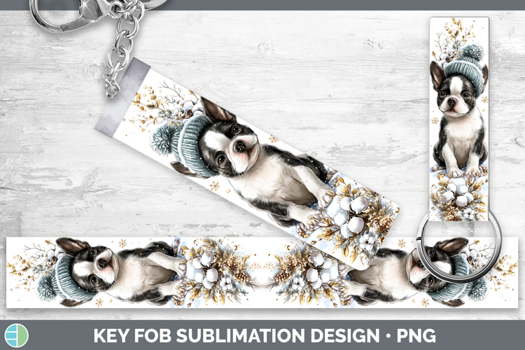 Boston Terrier Dogs 02 Winter Knit Hat Key Fob Sublimation D
