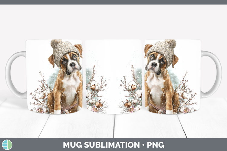 Boxer Dogs 02 Winter Knit Hat Mug Wrap Sublimation Design