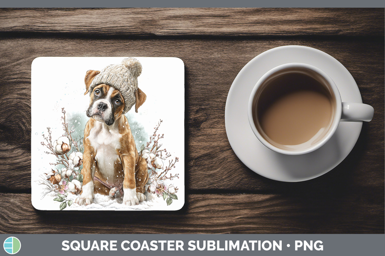 Boxer Dogs 02 Winter Knit Hat Square Coaster Sublimation Des