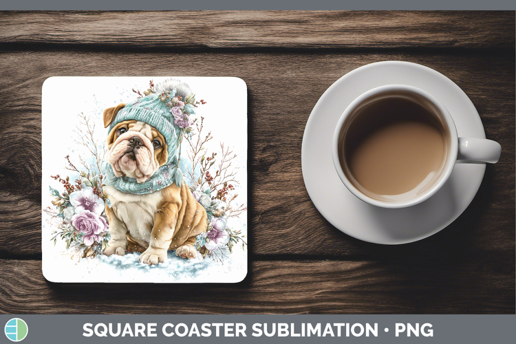 Bulldog Dogs 02 Winter Knit Hat Square Coaster Sublimation D