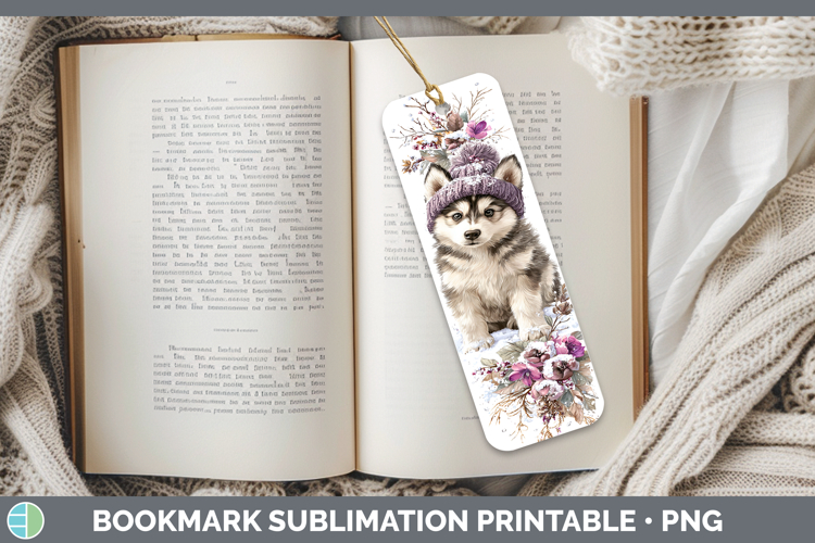 Husky Dogs 02 Winter Knit Hat Bookmark Sublimation Design