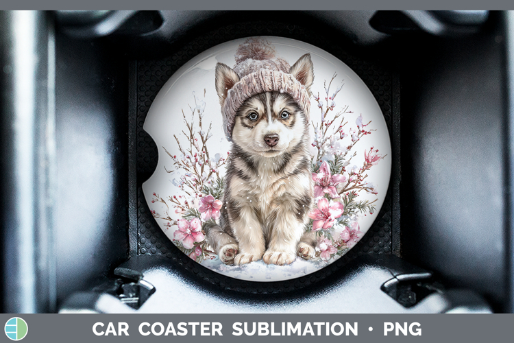 Husky Dogs 02 Winter Knit Hat Car Coaster Sublimation Design