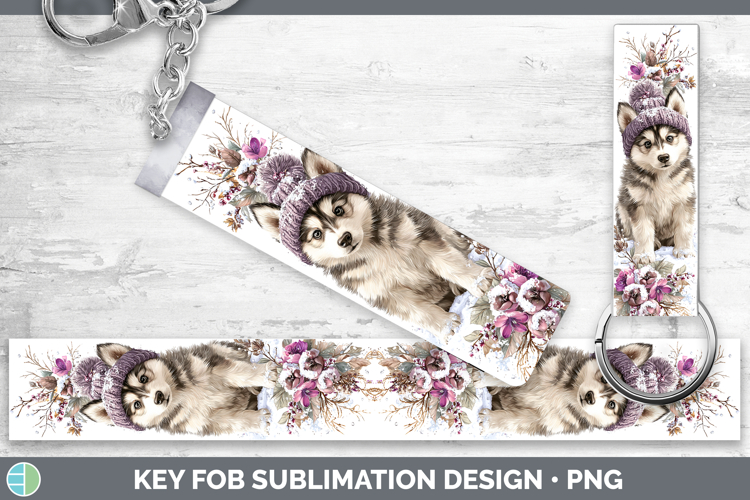 Husky Dogs 02 Winter Knit Hat Key Fob Sublimation Design