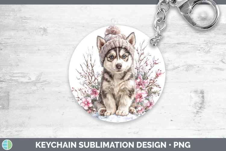 Husky Dogs 02 Winter Knit Hat Keychain Sublimation Design