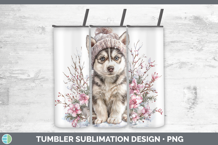 Husky Dogs 02 Winter Knit Hat Tumbler Sublimation Design