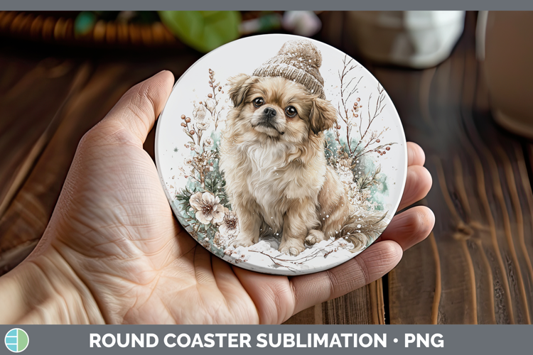 Pekingese Dogs 02 Winter Knit Hat Round Coaster Sublimation