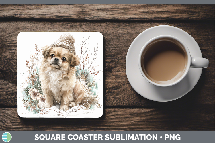 Pekingese Dogs 02 Winter Knit Hat Square Coaster Sublimation