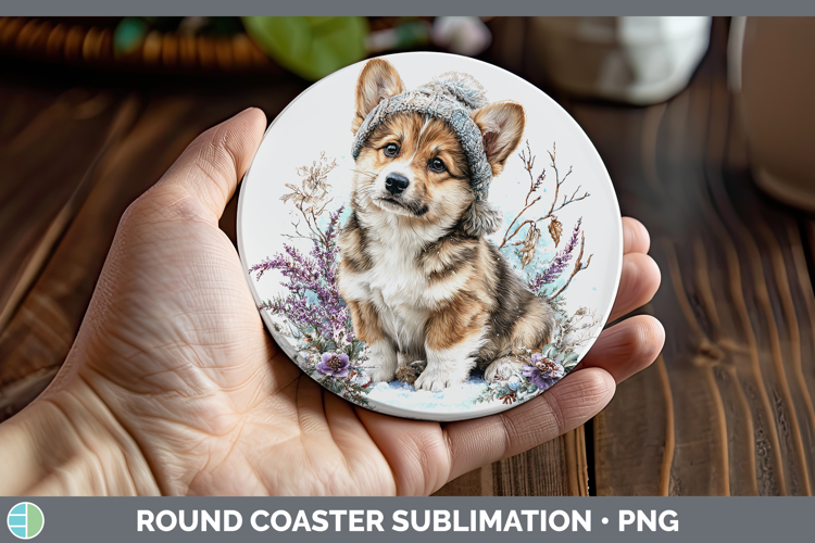 Pembrook Corgi Dogs 02 Winter Knit Hat Round Coaster Sublima