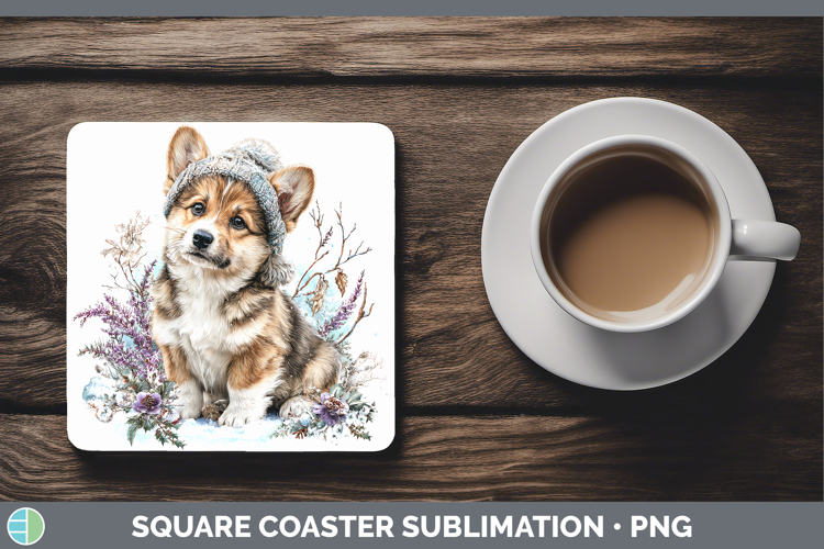 Pembrook Corgi Dogs 02 Winter Knit Hat Square Coaster Sublim
