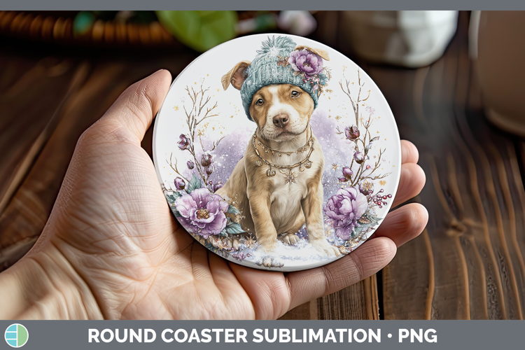 Pit Bull Dogs 02 Winter Knit Hat Round Coaster Sublimation D