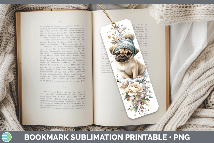 Pug Dogs 02 Winter Knit Hat Bookmark Sublimation Design