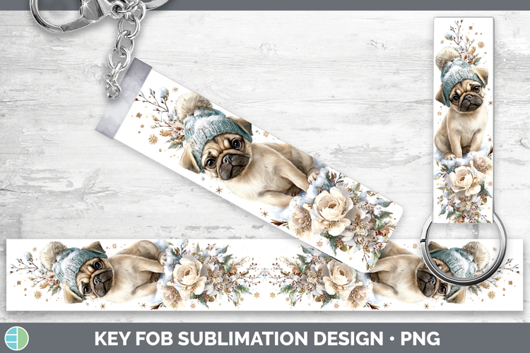 Pug Dogs 02 Winter Knit Hat Key Fob Sublimation Design