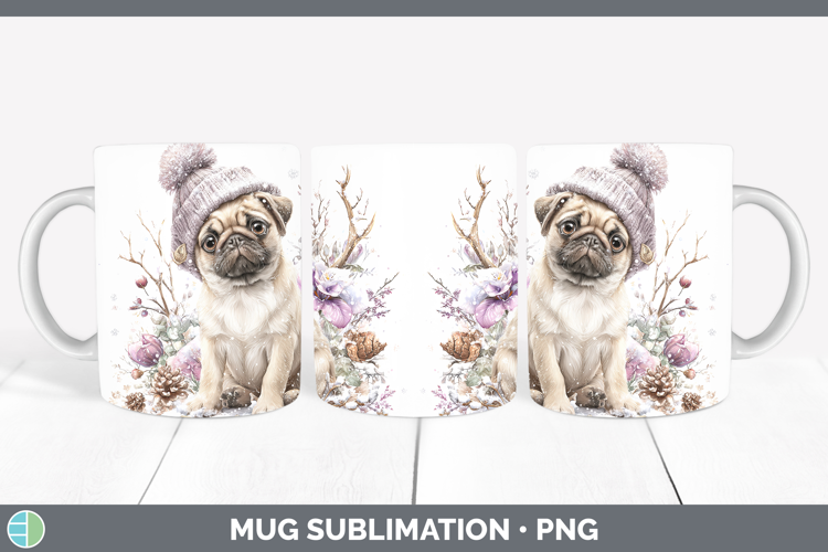 Pug Dogs 02 Winter Knit Hat Mug Wrap Sublimation Design