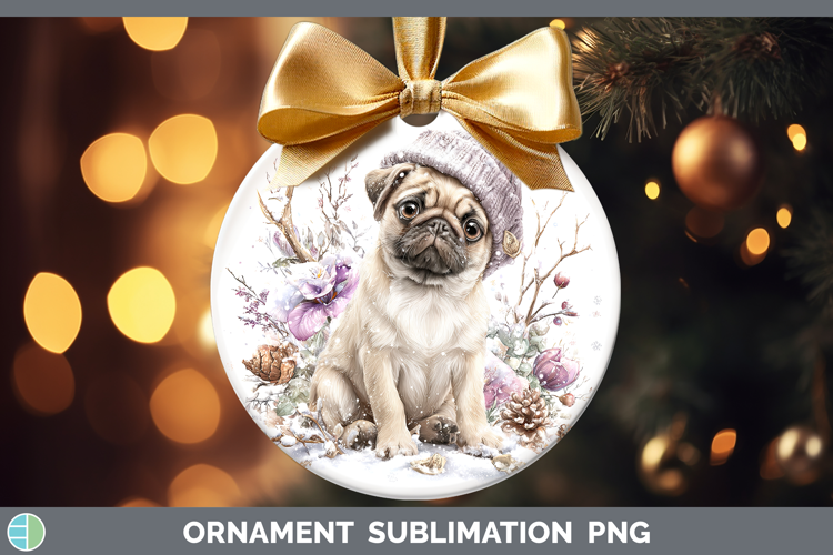 Pug Dogs 02 Winter Knit Hat Ornament Sublimation Design