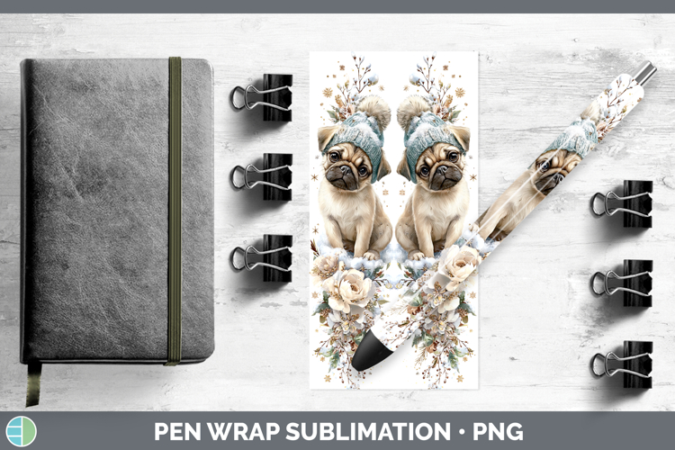 Pug Dogs 02 Winter Knit Hat Pen Wrap Sublimation Design