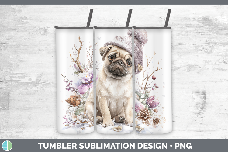 Pug Dogs 02 Winter Knit Hat Tumbler Sublimation Design