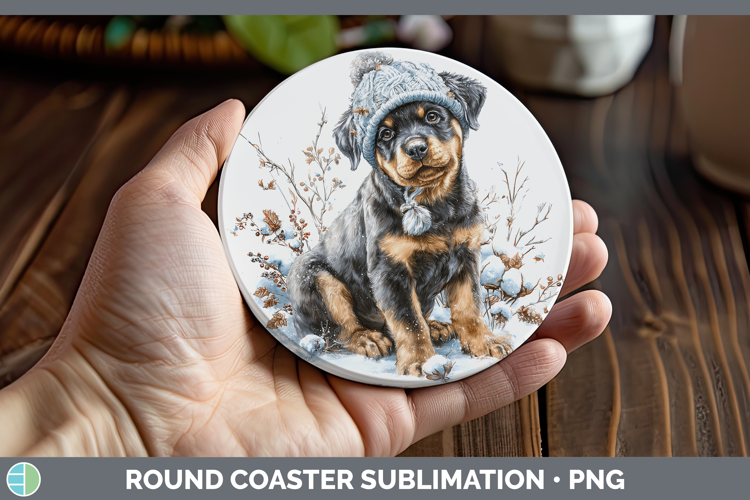Rottweiler Dogs 02 Winter Knit Hat Round Coaster Sublimation