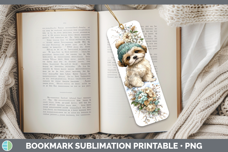 Shih Tzu Dogs 02 Winter Knit Hat Bookmark Sublimation Design