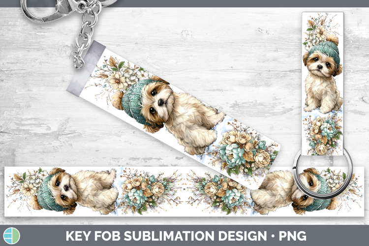 Shih Tzu Dogs 02 Winter Knit Hat Key Fob Sublimation Design