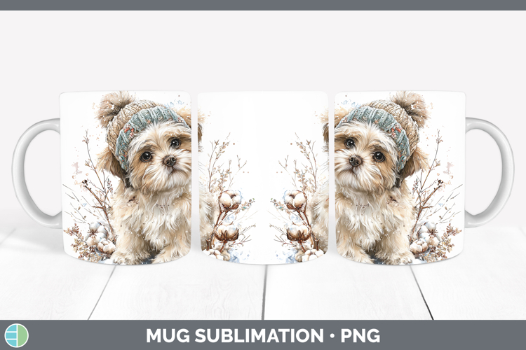 Shih Tzu Dogs 02 Winter Knit Hat Mug Wrap Sublimation Design