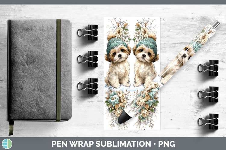 Shih Tzu Dogs 02 Winter Knit Hat Pen Wrap Sublimation Design