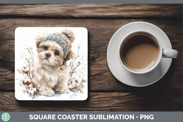Shih Tzu Dogs 02 Winter Knit Hat Square Coaster Sublimation