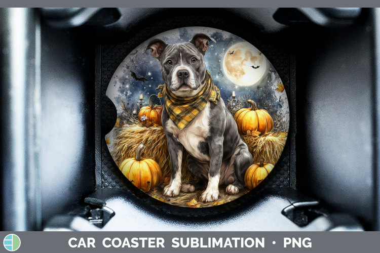 American Staffordshire Car Coaster Dogs 03 Bandana Halloween