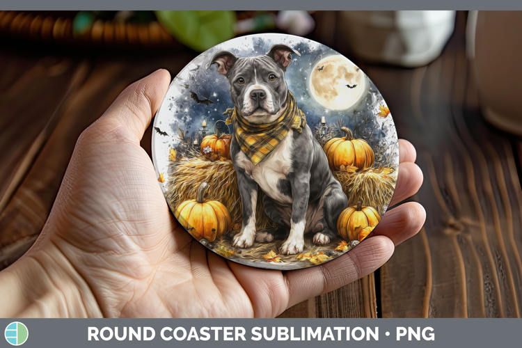 American Staffordshire Round Coaster Dogs 03 Bandana Hallowe