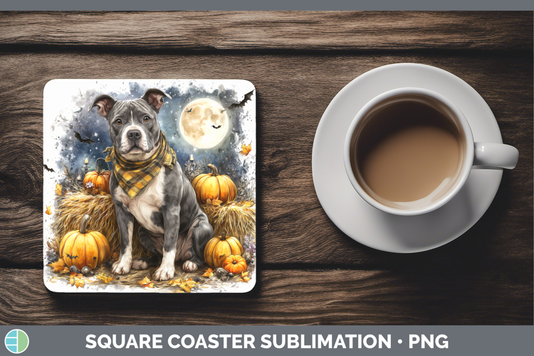 American Staffordshire Square Coaster Dogs 03 Bandana Hallow