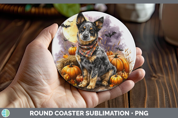 GorgeousDogs 03 Bandana Halloween Round Coaster design.