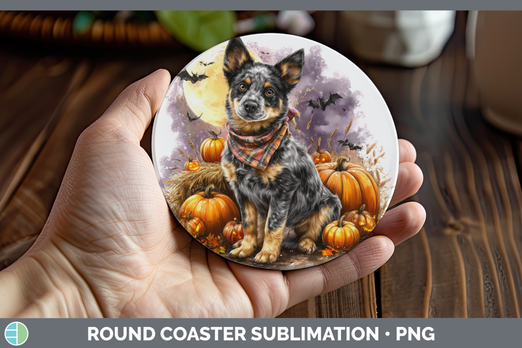 Australian Cattle Dog Round Coaster Dogs 03 Bandana Hallowee