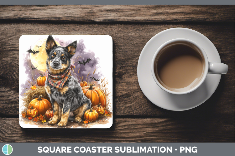 Australian Cattle Dog Square Coaster Dogs 03 Bandana Hallowe