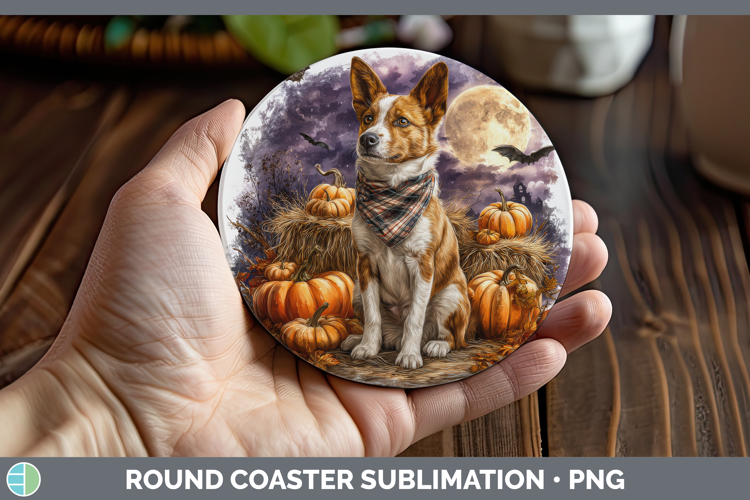 Basenji Round Coaster Dogs 03 Bandana Halloween Sublimation