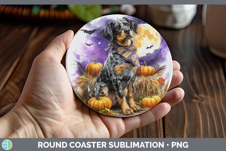 Bluetick Coonhound Round Coaster Dogs 03 Bandana Halloween S