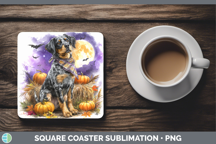 Bluetick Coonhound Square Coaster Dogs 03 Bandana Halloween