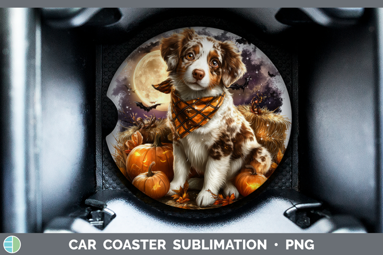 Brittany Dog Car Coaster Dogs 03 Bandana Halloween Sublimati