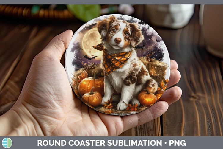 Brittany Dog Round Coaster Dogs 03 Bandana Halloween Sublima