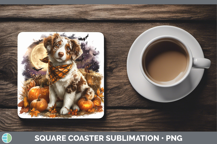 Brittany Dog Square Coaster Dogs 03 Bandana Halloween Sublim
