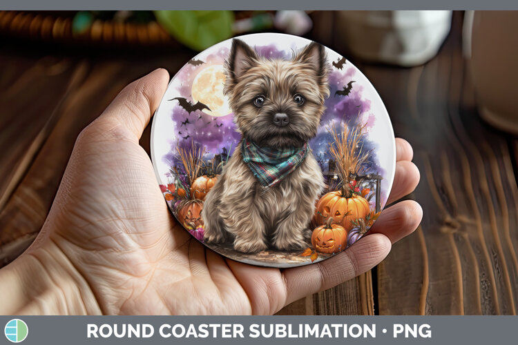 GorgeousDogs 03 Bandana Halloween Round Coaster design.