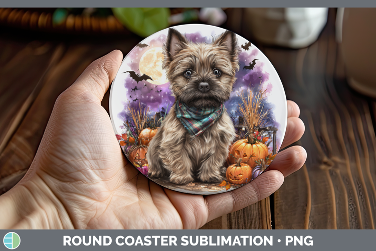 Cairn Terrier Round Coaster Dogs 03 Bandana Halloween Sublim