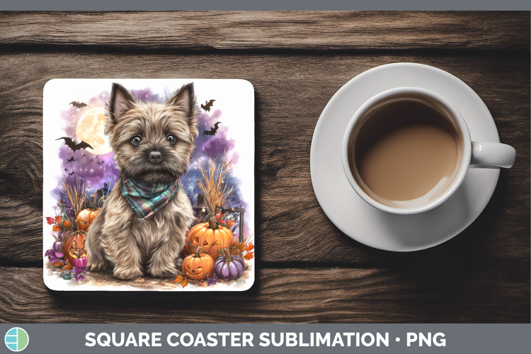 Cairn Terrier Square Coaster Dogs 03 Bandana Halloween Subli