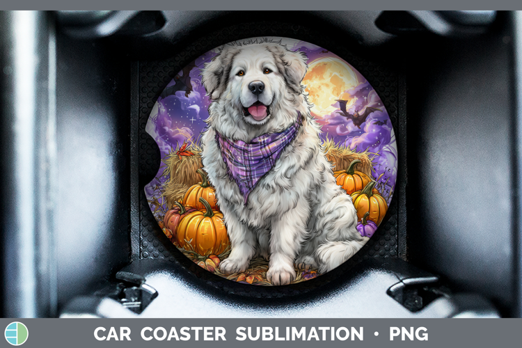 Great Pyrenees Car Coaster Dogs 03 Bandana Halloween Sublima