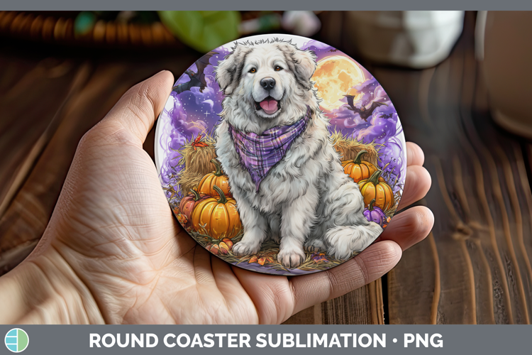 Great Pyrenees Round Coaster Dogs 03 Bandana Halloween Subli