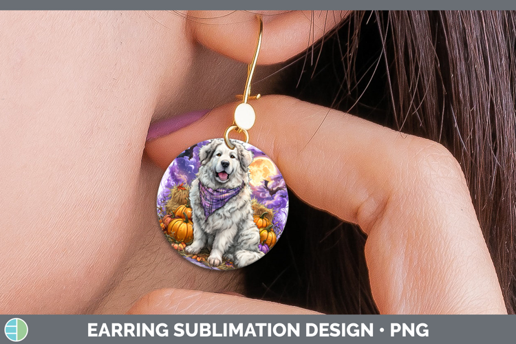 Great Pyrenees Round Earrings Dogs 03 Bandana Halloween Subl