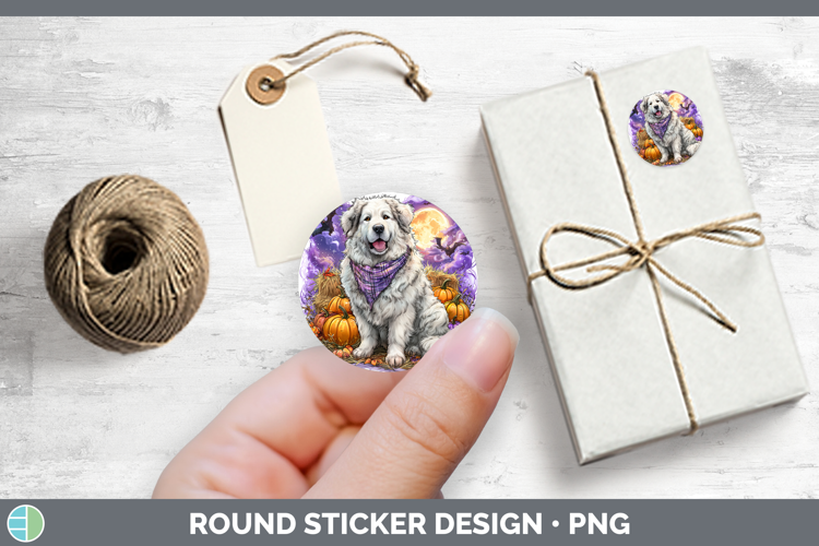 Dogs 03 Bandana Halloween Great Pyrenees Stickers | Round La