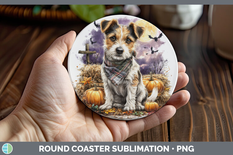 GorgeousDogs 03 Bandana Halloween Round Coaster design.