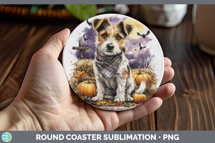 Jack Russell Terrier Round Coaster Dogs 03 Bandana Halloween
